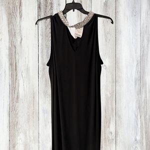 Elegant Black Dress with Embellished Collar